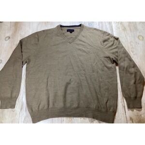 Club Room Mens XL Sweater Tan Brown 100% Merino Wool Lightweight Knit Luxury